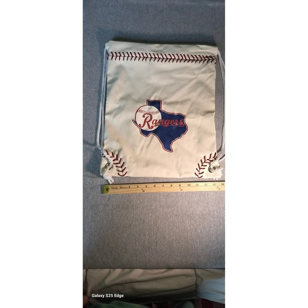 Texas Rangers MLB Drawstring Cinch Backpack White Baseball Stitching Bag